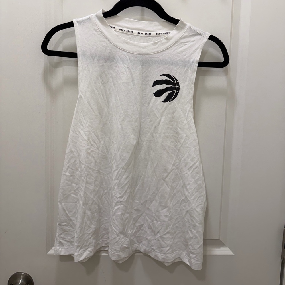 DKNY White Muscle Tee with Black Graphic
